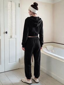 K-Vae Zip Up Drawstring Hoodie & Sweatpants - Black - View 2