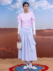 SHEIN EZwear 休閒極簡風 1064 粉色細條紋滿版印花 95% 棉針織女款 T-shirt，適合春夏季 - 彩色 - 查看 7