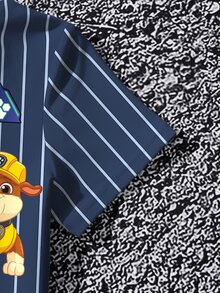 SHEIN | PAW Patrol Young Boy Summer Casual Striped Dog Print Short Sleeve T-Shirt And Shorts Set - White - View 6