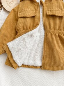 女嬰秋冬可愛燈芯絨連帽保暖內裡夾克 - 黃色 - 查看 5