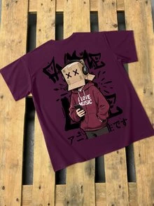 Manfinity Homme Men's Cartoon Graphic Casual Daily Long Sleeve T-Shirt - Purple - View 4