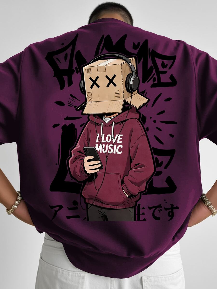 Manfinity Homme Men's Cartoon Graphic Casual Daily Long Sleeve T-Shirt - Purple - View 1