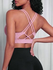 Core Rhythm Seamless Women's Solid Color Criss-Cross Sports Bra - Pink - View 5