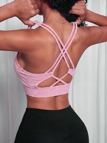 Core Rhythm Seamless Women's Solid Color Criss-Cross Sports Bra - Pink - View 4