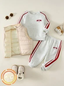 SHEIN 3件組男嬰衛衣、彈性腰長褲、無袖背心，百搭舒適秋冬返校服裝 - 彩色 - 查看 1