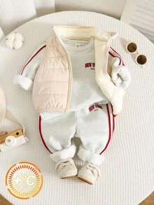 SHEIN 3件組男嬰衛衣、彈性腰長褲、無袖背心，百搭舒適秋冬返校服裝 - 彩色 - 查看 10