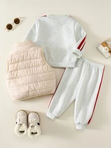 SHEIN 3件組男嬰衛衣、彈性腰長褲、無袖背心，百搭舒適秋冬返校服裝 - 彩色 - 查看 2