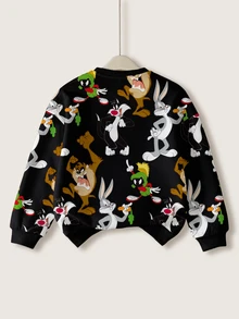 LOONEY TUNES X SHEIN 小男孩秋冬休閒卡通印花運動衫 - 白色 - 查看 2