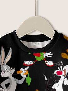 LOONEY TUNES X SHEIN 小男孩秋冬休閒卡通印花運動衫 - 白色 - 查看 3