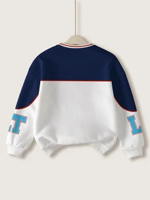 LOONEY TUNES X SHEIN بلوزة رياضية كاجوال بطبعة كرتونية بياقة طاقم وأكمام طويلة للأولاد المراهقين - أبيض - مشاهدة 2
