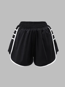 Easithlete Easithlete Contrast Trim Elastic Waist Sports Athletic Shorts Gym Party Black And Gold Summer - Black and White - View 6