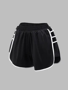 Easithlete Easithlete Contrast Trim Elastic Waist Sports Athletic Shorts Gym Party Black And Gold Summer - Black and White - View 8