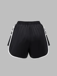 Easithlete Easithlete Contrast Trim Elastic Waist Sports Athletic Shorts Gym Party Black And Gold Summer - Black and White - View 7