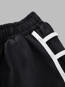Easithlete Easithlete Contrast Trim Elastic Waist Sports Athletic Shorts Gym Party Black And Gold Summer - Black and White - View 9