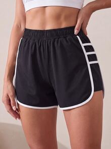 Easithlete Easithlete Contrast Trim Elastic Waist Sports Athletic Shorts Gym Party Black And Gold Summer - Black and White - View 3