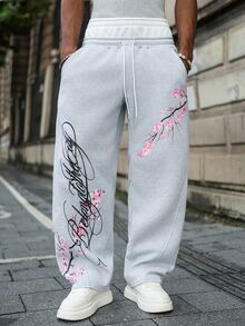 Major Grit Spring Casual Loose Drawstring Waist Sweatpants With Cherry Blossom Pattern Wide Leg - Multicolor - View 1