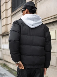Major Grit 男士摩托车立领字母印花插肩袖休闲冬季外套，赛车运动外套，秋季 - 黑色 - 查看 2