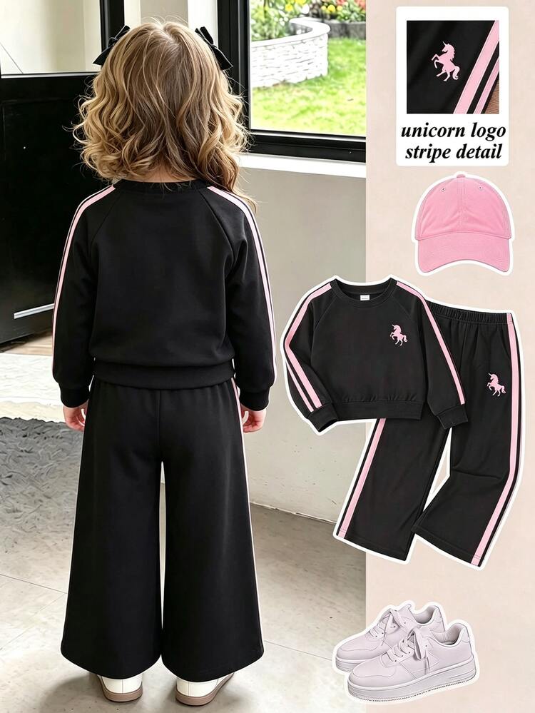 Casuvi Kids Girls Spring/Autumn Long Sleeve Long Pants Sports Bow Ribbon Knit Sweatshirt 2 Pieces Set - Multicolor - View 2