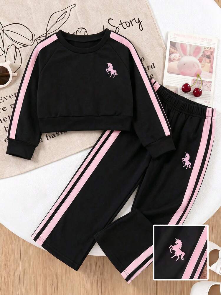 Casuvi Kids Girls Spring/Autumn Long Sleeve Long Pants Sports Bow Ribbon Knit Sweatshirt 2 Pieces Set - Multicolor - View 4