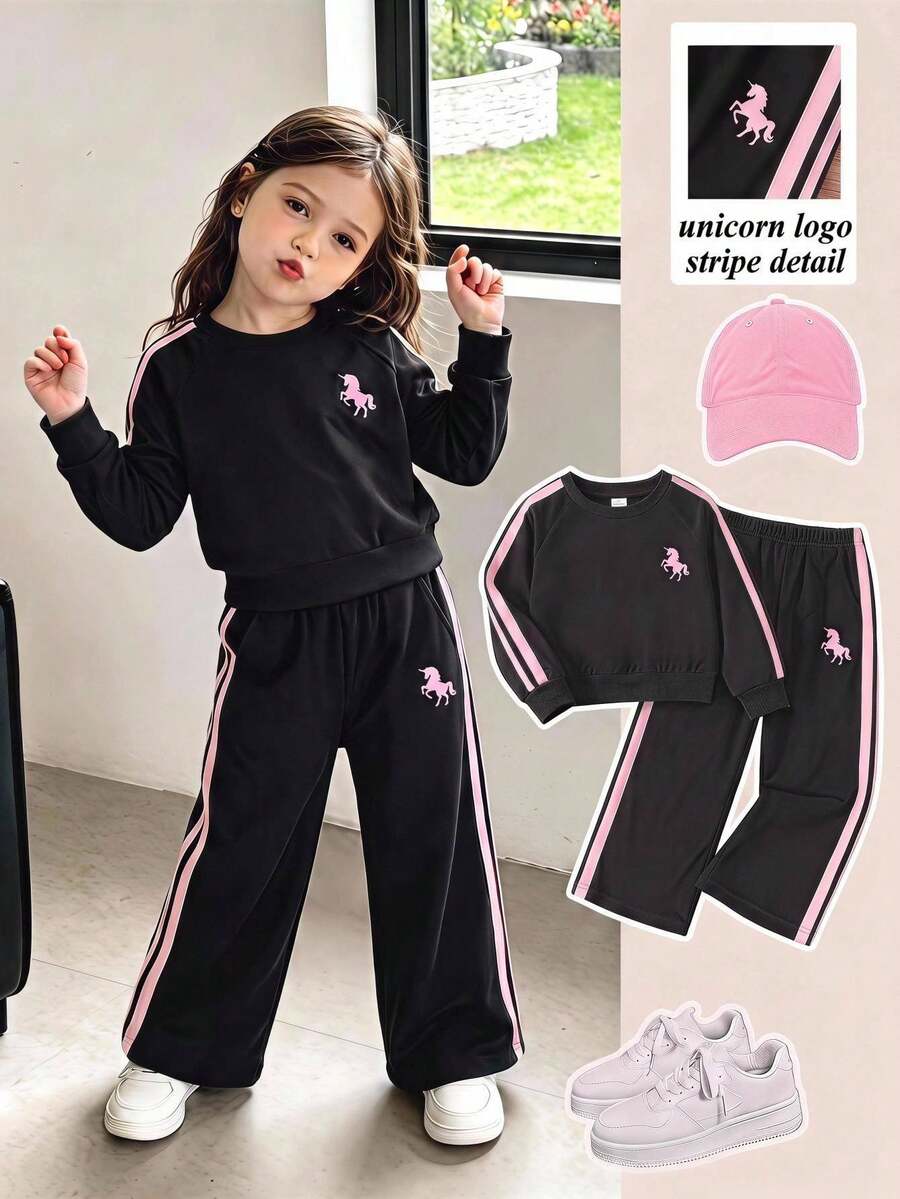 Casuvi Kids Girls Spring/Autumn Long Sleeve Long Pants Sports Bow Ribbon Knit Sweatshirt 2 Pieces Set - Multicolor - View 1