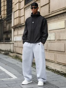 Major Grit Men's Solid Color Drawstring Waist Pocket Casual Loose Sweatpants, Baggy Grey Sweatpants, For Back To School Oversized Sweatpants Grey Baggy Joggers - Grey - View 4