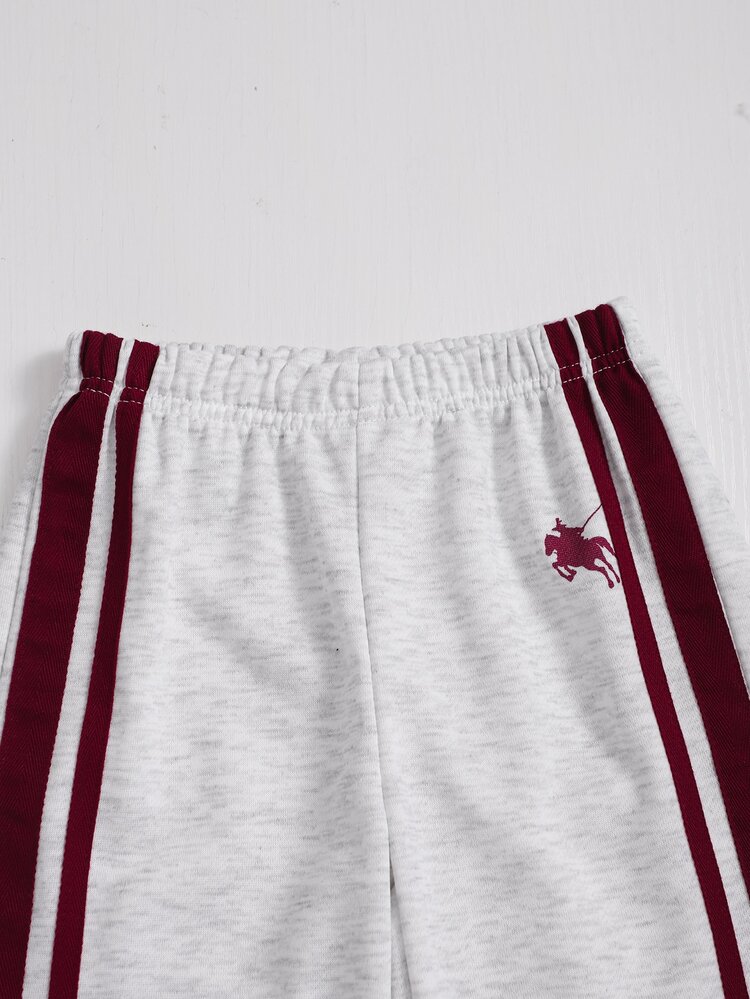Playful Pals Girls' Fall Winter Grey Raglan Sleeve Burgundy Double Stripe Pony Print Crew Neck Sweatshirt And Straight Leg Sweatpants 2 Piece Set Casual Collegiate - Grey - View 6