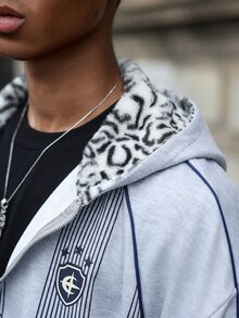 Major Grit 男士街头服饰，复古风，ins风连帽衫，针织连帽卫衣，卫衣，豹纹绒面面料，美式复古混搭连帽卫衣，针织外套，休闲运动条纹，奢华品质，洛杉矶字母印花，星形图案，个性化数字，定制，街头服饰，日常穿着，时尚，户外，返校季，节日礼物，男友礼物，老公礼物 - 灰色 - 查看 4