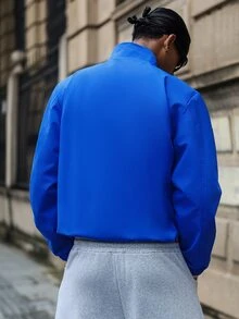 Major Grit 男士休闲百搭运动立领夹克，大号印花图案，年轻情侣款，大口袋，秋冬款 - 寶藍色 - 查看 2