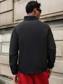 Major Grit Men's Contrast Color Striped Long Sleeve Casual Jacket - Black - View 2