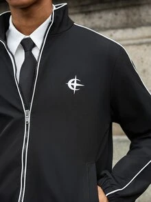 Major Grit Men's Contrast Color Striped Long Sleeve Casual Jacket - Black - View 4