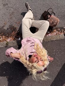 Muchica 女款拼色立領拉鍊休閒日常長袖夾克 - 粉色 - 查看 10