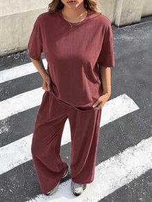 Muchica Plus Size Co-Ords - Burgundy - View 3
