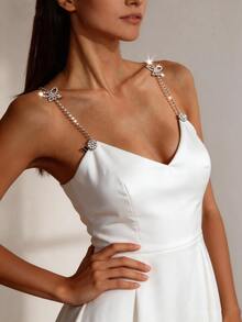 Spicy Aura 1 Pair Women's Butterfly Rhinestone Bridal Shoulder Strap Accessories, Sparkling - Silver - View 2