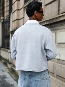 Major Grit 男士 INS 配套“爱在哪里？”休闲街头风宽松套头衫卫衣 - 淺灰色 - 查看 2