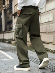 Major Grit Loose Fit Men's Cargo Pants With Flap Pockets On The Side, For Fall - Army Green - View 2