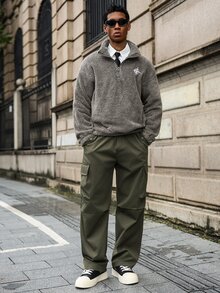 Major Grit Loose Fit Men's Cargo Pants With Flap Pockets On The Side, For Fall - Army Green - View 4