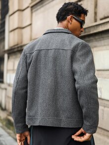 Major Grit Men's Long Sleeve Fashionable Woolen Short Overcoat, Autumn/Winter - Dark Grey - View 2