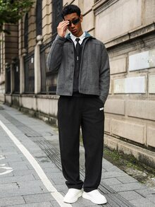 Major Grit Men's Long Sleeve Fashionable Woolen Short Overcoat, Autumn/Winter - Dark Grey - View 3