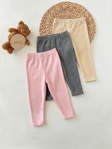SHEIN Babygirl Cute Casual Knit Solid Color Elastic Waist Winter Pants 3pcs -Piece (Random 10 Piece, Send 3 Piece) - Multicolor - View 2