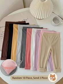 SHEIN Babygirl Cute Casual Knit Solid Color Elastic Waist Winter Pants 3pcs -Piece (Random 10 Piece, Send 3 Piece) - Multicolor - View 6