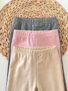 SHEIN Babygirl Cute Casual Knit Solid Color Elastic Waist Winter Pants 3pcs -Piece (Random 10 Piece, Send 3 Piece) - Multicolor - View 4