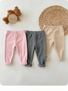 SHEIN Babygirl Cute Casual Knit Solid Color Elastic Waist Winter Pants 3pcs -Piece (Random 10 Piece, Send 3 Piece) - Multicolor - View 5