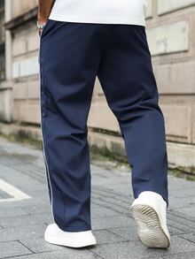 Major Grit Men's Street Collegiate Style Pants, For Fall - Navy Blue - View 2