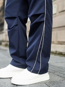 Major Grit Men's Street Collegiate Style Pants, For Fall - Navy Blue - View 3
