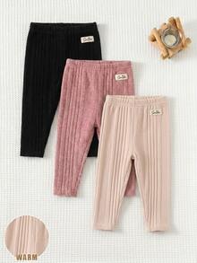 SHEIN Babygirl Cute Casual Versatile Minimalist Solid Color Elastic Waist Long Pants 3pcs Set - Multicolor - View 4