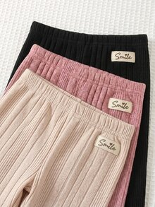 SHEIN Babygirl Cute Casual Versatile Minimalist Solid Color Elastic Waist Long Pants 3pcs Set - Multicolor - View 5