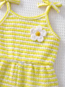 SHEIN Baby Girl Stripe Knit Soft Romper - Yellow - View 6
