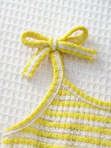 SHEIN Baby Girl Stripe Knit Soft Romper - Yellow - View 5