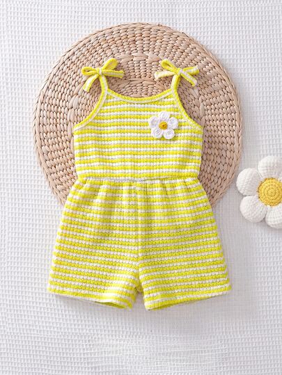 SHEIN 女嬰條紋針織柔軟連身衣