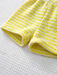 SHEIN Baby Girl Stripe Knit Soft Romper - Yellow - View 4